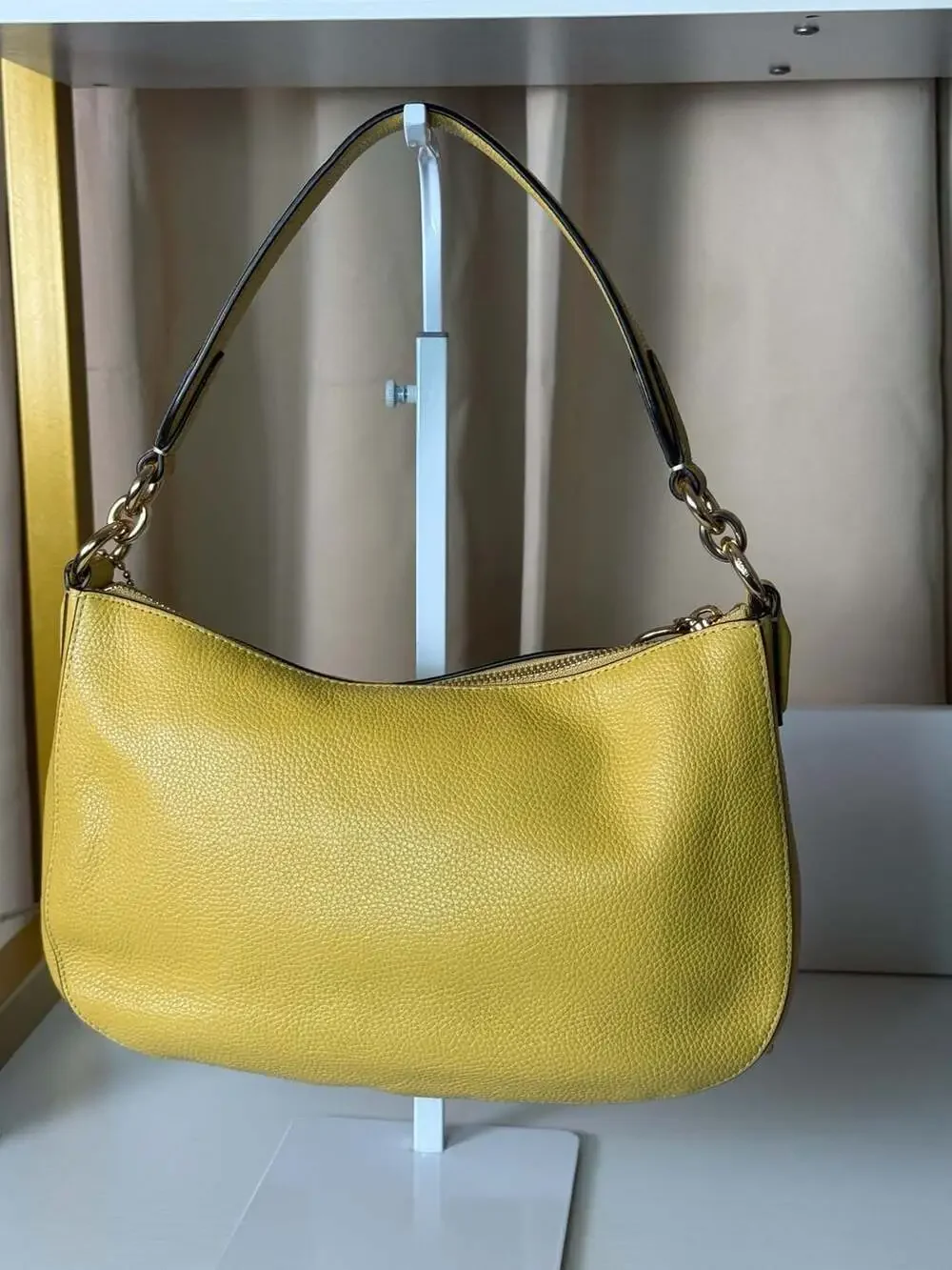 Coach Polished Pebble Leather Huda Hobo Bag in Bright Yellow